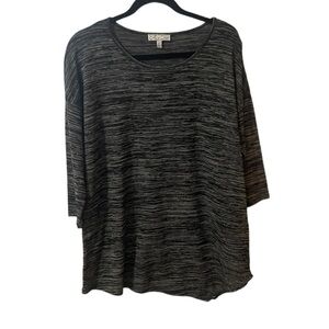 All at Once 3/4 Sleeve Womens Top Black Grey Large Long and Flowy Asymmetrical